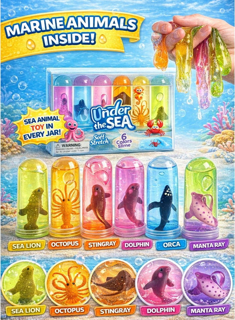 GreaTeam Under The Sea Ocean Series Slime Set for Kids Soft Stretch Transparent Slime 6 Short Test Tube Jar Slimes Marine Sea Animal Toy Inside Every Jar (Sea Lion, Octopus, Stingray, Dolphin, Orca/Whale, Manta Ray) Squish Squeeze Sensory Gooey Crystal Slime Fidget Anti-Stress Sensory Play Imaginative Play, Fine Motor Skills, Hand-Eye Coordination Baby Educational Learning Gift for Ramadan Birthday Giveaway Party Bag Filler School Reward - Image 3